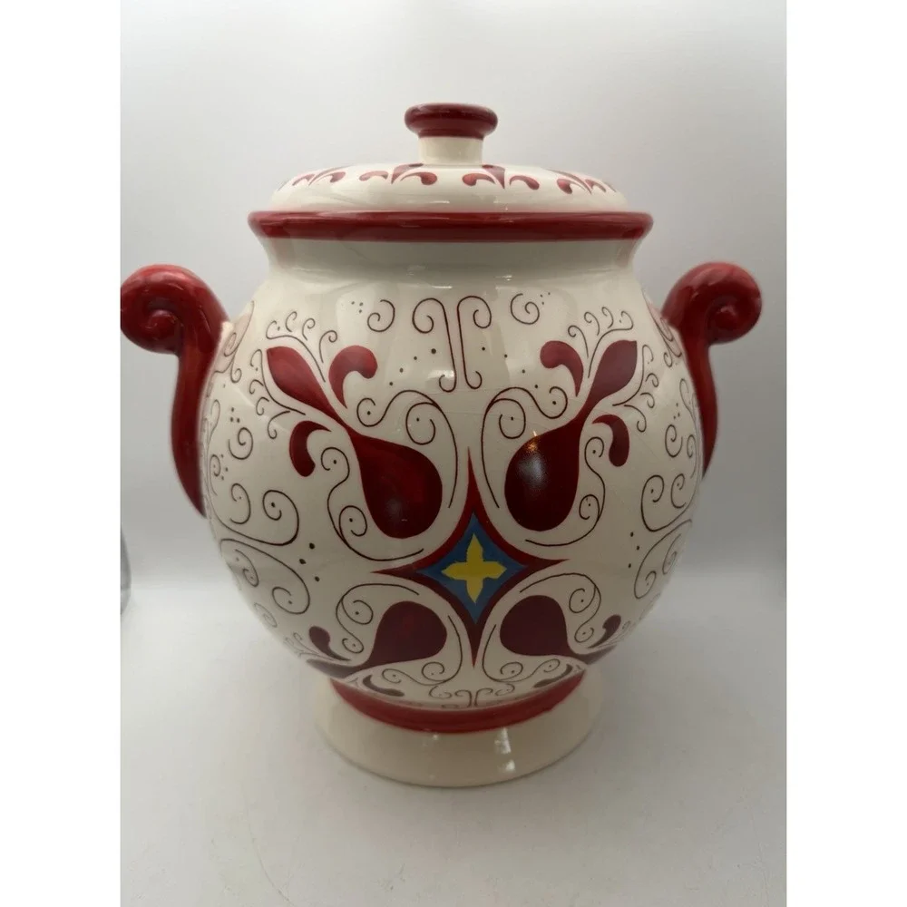 Vintage Nonni's Hand Painted Ceramic Lidded Ginger Jar Canister Tuscan 10